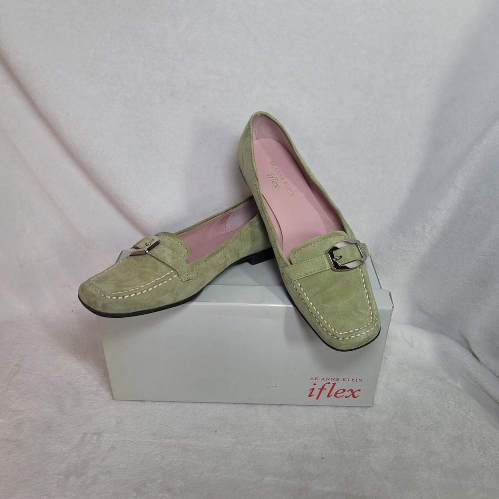Anne Klein iflex Lime Green Moss Suede Loafers Dollcore Academia Office Size 7